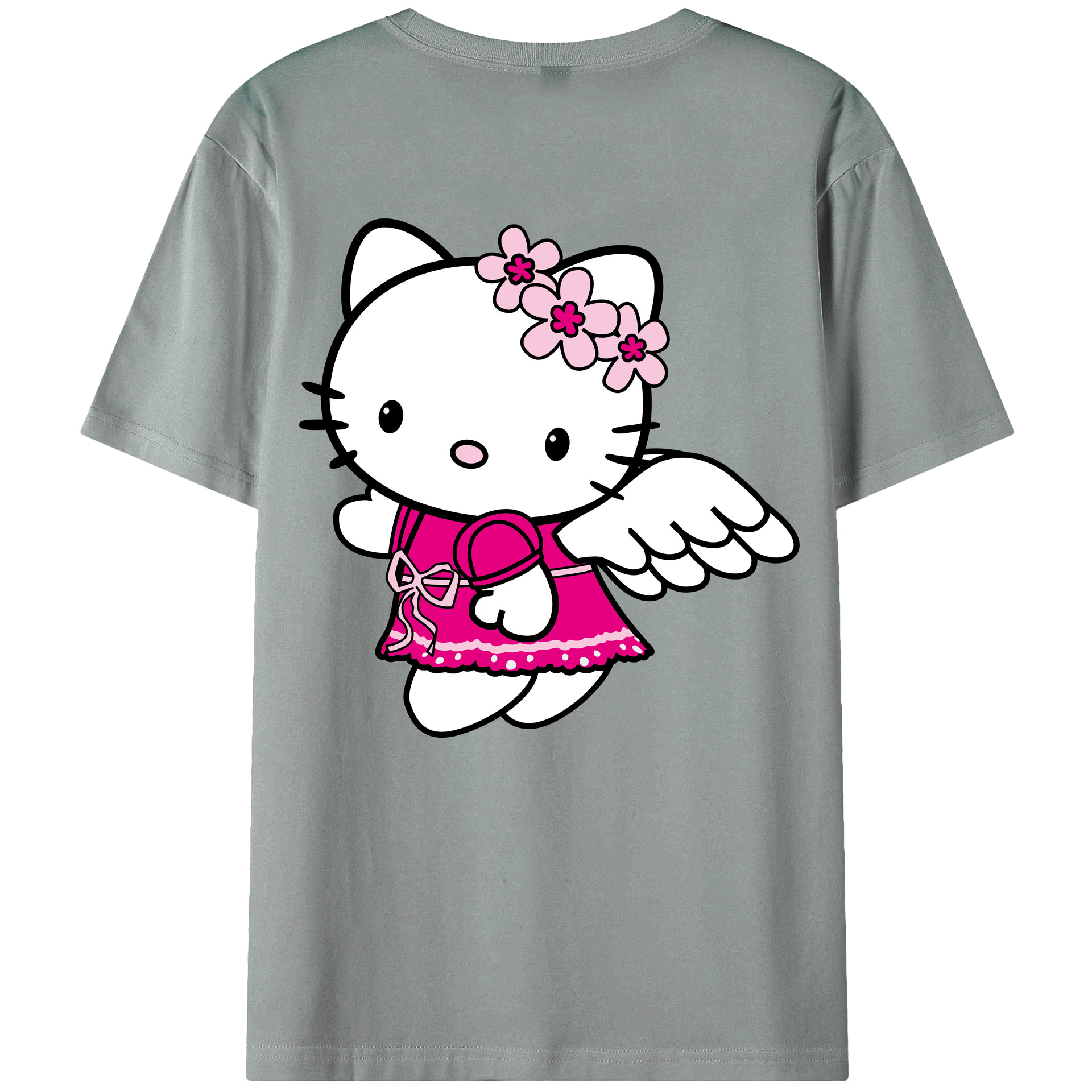 （画像用） Hello Kitty ハローキティ 綿100％ メンズ半袖Tシャツ（バックプリント） 通気性